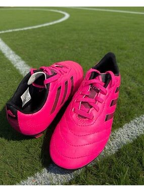 adidas Hot Pink Youth Soccer Cleats with Black Stripes